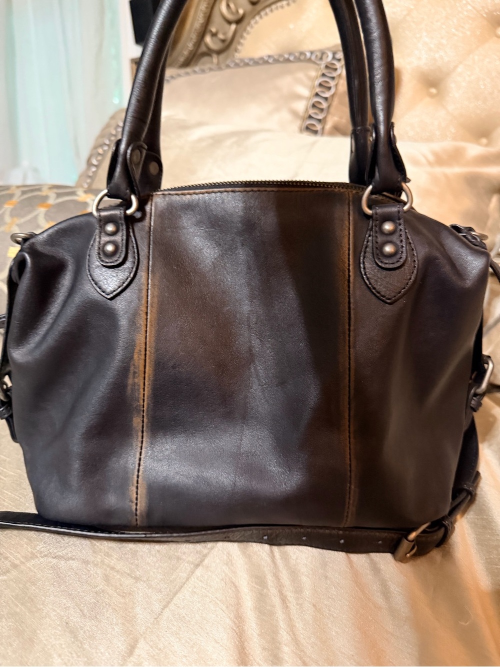 We The Free Black Leather Shoulder Bag with Tan Accent Charm Miniature Purse - Picture 6 of 10